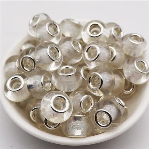 10Pcs DIY Shining Color Glitter Powder Acrylic Beads Fit European Charm Bracelet Big Hole Round Loose Beads Charms fit Bracelet