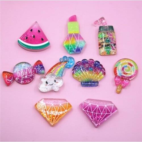 10PCS Cloud/Diamond/lollipop/Seashell/Lipstick/Drink Cup/Candy Resin flat back Art Supply Decoration Charm Craft