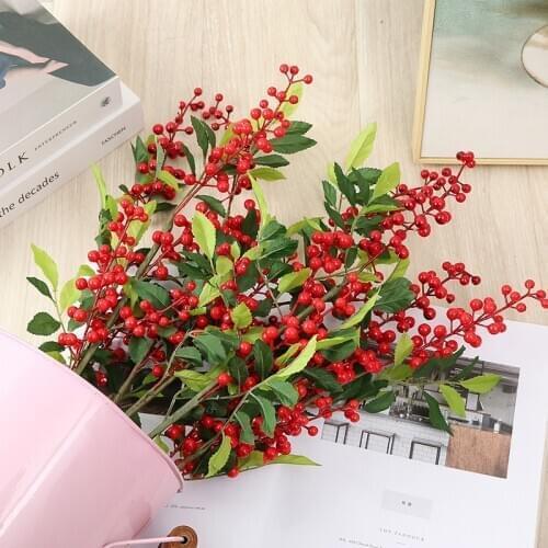 2pcs Artificial Fortune red Fruit plant DIY silk fake flowers bouquet for natual creative home garden living room decoration