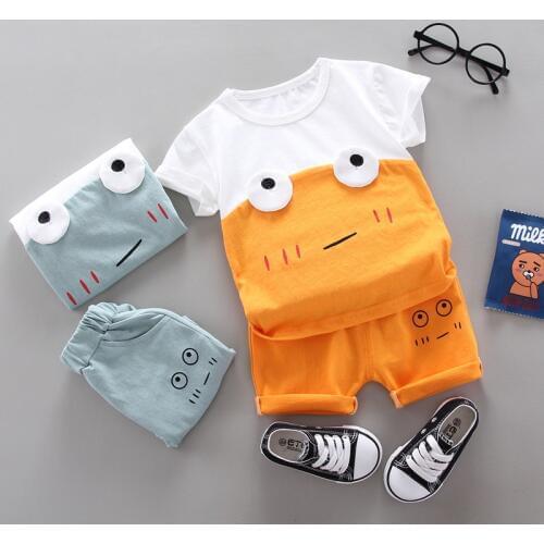 Cartoon Eyes Toddler Boy Clothes set Summer Hot Short Sleeve T Shirt Short 2Pcs/set Children Clothing girls Boys Suit Tracksuit