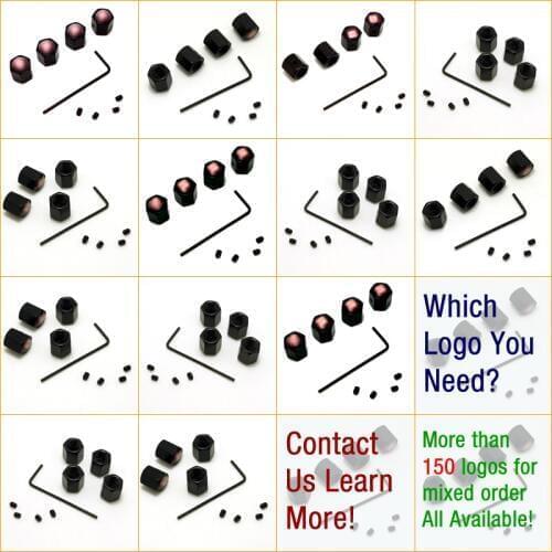400Pcs=100set Cool Black Caps Anti-Theft Locking Tire air valve caps For Mixed LOGO Order #J-4759