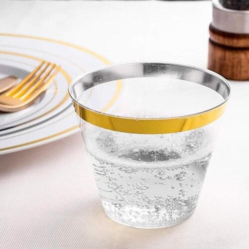 50Pcs Disposable Transparent Juice Cup Plastic Beautiful Drinkware Cocktail Cup Birthday Kitchen Party Tableware Kitchen Tools