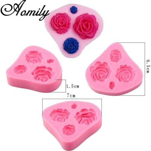 Aomily 4 Holes 3D Rose Flowers DIY Cake Candy Jely Pudding Chocolate Silicone Mold Sugar Fondant Baking Decorating Tool Bakeware