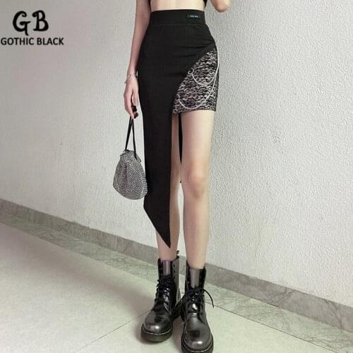 Gothblack Skirt Irregular Chain Patchwork High Waist Bottom Hollow Out Lace Foral Print Solid Hip Fashion Slim Women Clothes