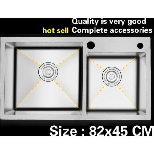 Free shipping Household large luxury vogue kitchen manual sink double groove 304 stainless steel hot sell 820x450 MM