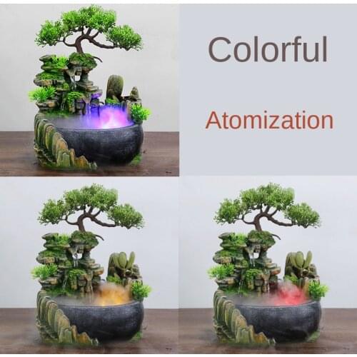 Desk Fountain Rockery Relaxation Flowing Water Fountains with Light Ornament