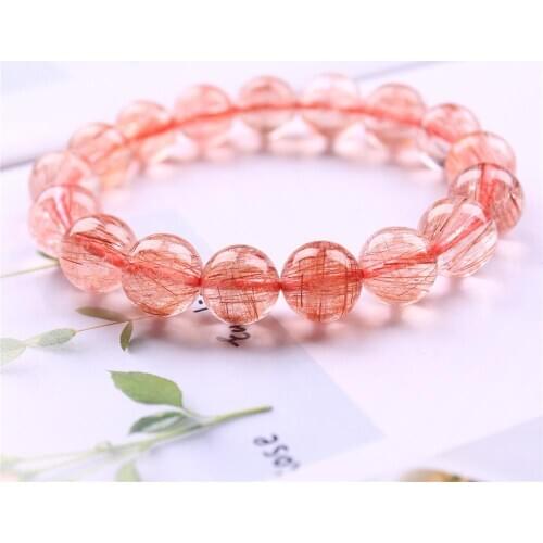 Natural Red Rutilated Quartz Bracelet Jewelry For Women Man Crystal Round Beads Stone Stretch AAAAA 7mm 8mm 9mm 10mm12mm 14mm