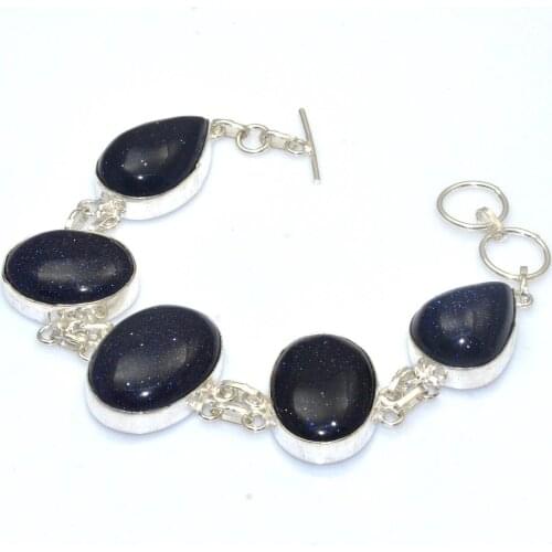 Genuine Blue Sunstone Bracelet Silver Overlay over Copper , women Jewelry gift 21.5 cm, B4282