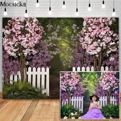 Spring Peach Garden Photography Backdrops Children Birthday Cake Smash Photoshoot Background Photo Studio Jungle Flowers Decor