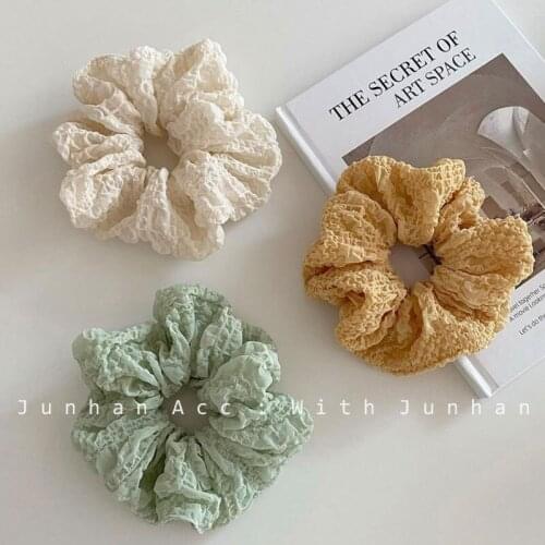 Korea INS color macaron folds, sweet and sweet French intestine circle hair ring ball head female hair rope hair accessory