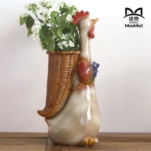 Long Neck Chicken Pastoral Style Creative Ceramic Vase Home Garden Decoration Ornaments