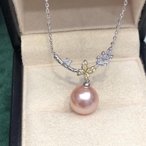 Leaf Style 925 Sterling Silver Necklace Set Findings Jewelry Base Settings Mountings Parts for Akoya Edison Pearls, Coral, Jade