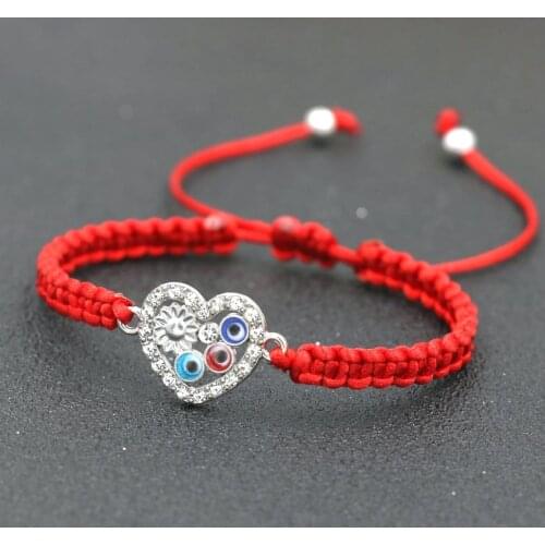 Fashion Cubic Zirconia Love Heart Shape Evil Eye Braiding Bracelets For Women Red Rope Thread Lucky Bracelet Girl Women Jewelry