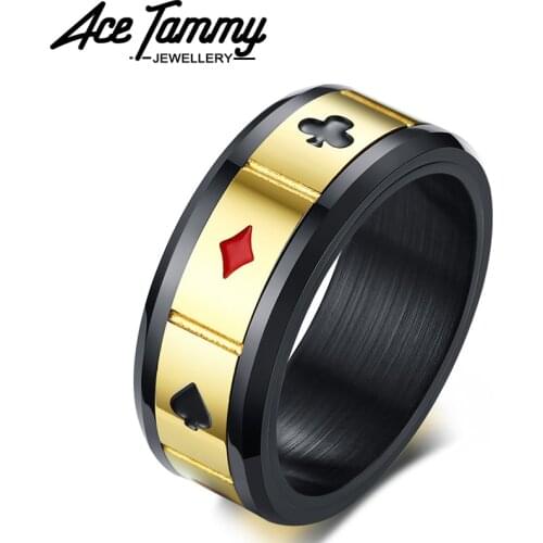Fashion IP Black Stainless Steel Ring Playing Card Spinner Ring Poker Design Men Ring 8mm Party Jewelry Ring US size 8-12