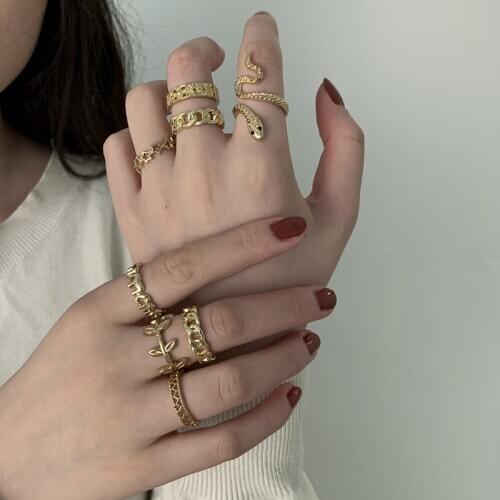 Fashion Rings 2021 New Trends For Women Metal Rings On Phalanx Set With A Snake Punk Moon Dating Ring Gift For Girl Friend Gold