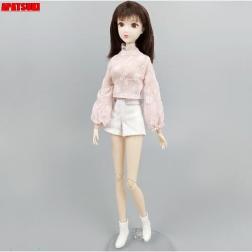 Fashion Clothes Set For Barbie Doll Outfits 1/6 Accessories Pink Puff Sleeve Tops Leather Skirt Shorts For Blythe Dolls Kid Toys