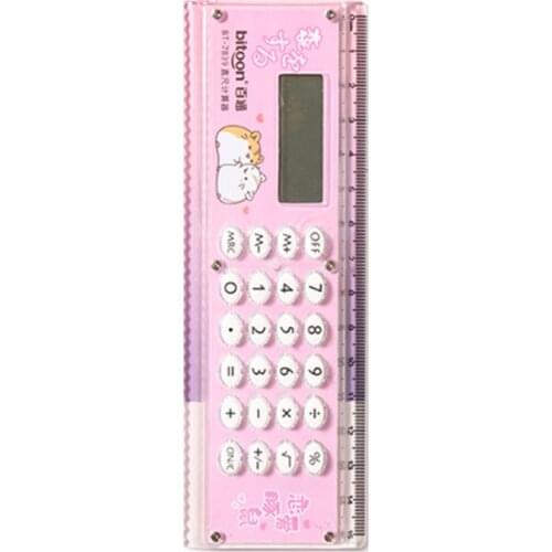 F3MA Cartoon 2-in-1 Digital Calculator Ruler Mini Desktop Calculator with Clear LED Display Handheld 15cm Straight Ruler