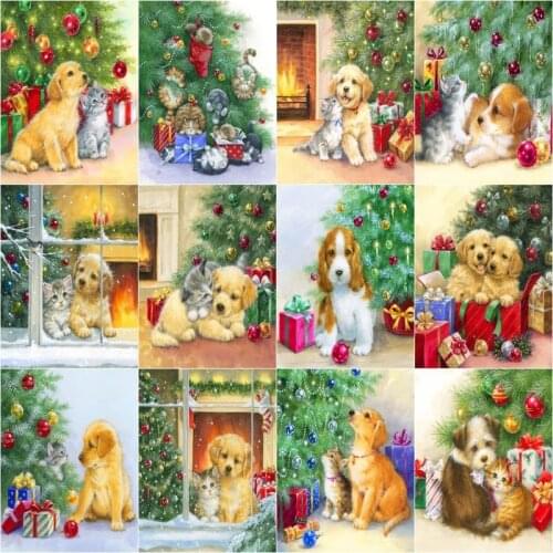 CHENISTORY DIY Painting By Number Animal Dog Handpainted Art Drawing On Canvas Gift Pictures By Numbers Merry Christmas Kits Hom