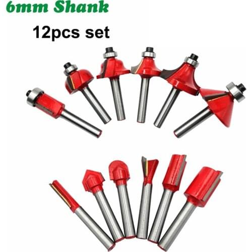 12PC/Set 6MM Shank Milling Cutter Wood Carving Router Bit Set Trimming Straight Corner Beading for Wood Milling Cutter Carbide