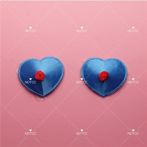 NOTCC Blue Heart-shaped Chest Stickers with Small Roses Egirl Cute Cosplay Women Pasties Stickers Can Be Used Repeatedly
