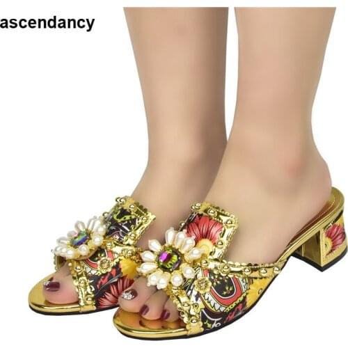 Latest Design Summer Shoes Women Nigerian Women Wedding Pumps Ladies Sandals with Heels African Party Pumps Buckle Heel Sandals