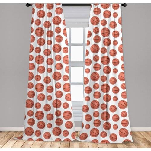 Basketball Window Curtains Realistic Style Balls Pattern on White Classical Sports Themed Curtain with Rod Pocket