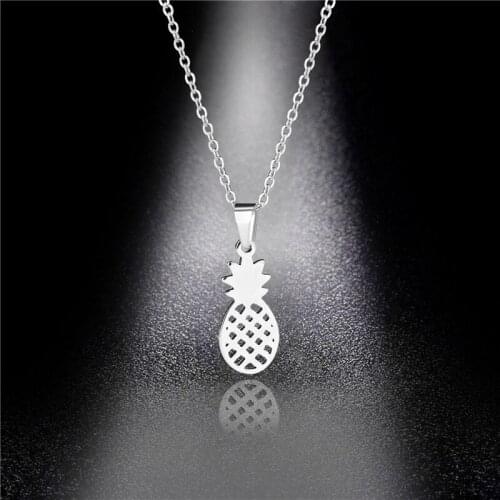 Stainless Steel Necklaces For Women Lovers Silver Color Pineapple Pendant Necklace Fruit Bird Animal Choker Engagement Jewelry