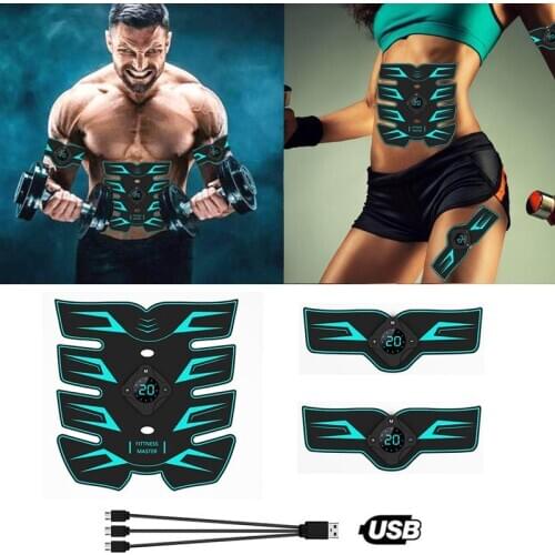 Rechargeable EMS Abdominal Muscle Stimulator Trainer ABS Electrostimulation Fitness Massager Arm Abdomen Muscular Exercise