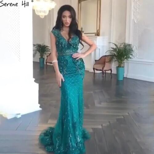 Serene Hill Green Mermaid Sweetheart Evening Dresses 2020 Dubai Flowers Beading Sexy Formal Dress Design LA70720