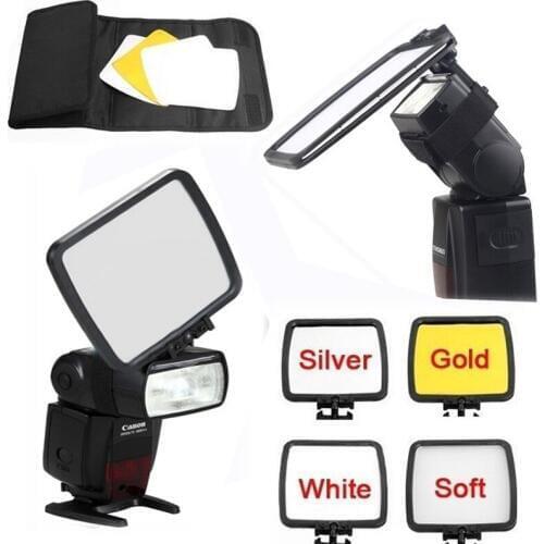 Foldable Camera Flash Diffuser + Bounce Card + Silver Gold White Photograph Reflector for Can&n Nik&n S&ny &lympus + Tracking