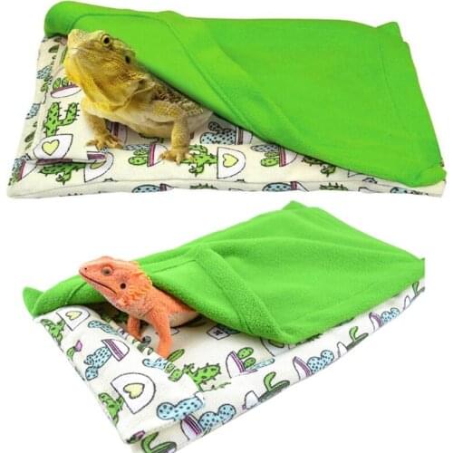 Reptile Sleeping Bag Tropical Cactus Print Sleeper with Blanket Detachable Pillow Cage Nap Mat for Bearded Dragon Gecko Lizard