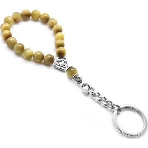 Tesbihane Brown Pearl Natural Stone-Chrome Steel Kombinli Rosary Keychain