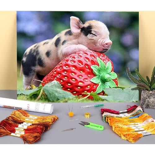 Animal Pig Pre-Printed 11CT Cross Stitch DIY Embroidery Set DMC Threads Sewing Handicraft Handiwork Handmade Room Decor Magic