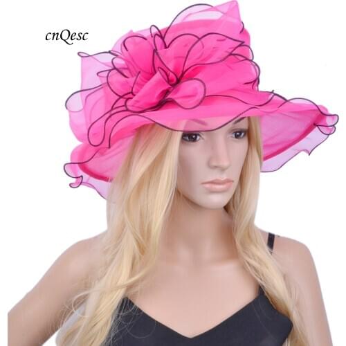 Hot pink black organza hat formal dress hat for Races Church Kentucky derby
