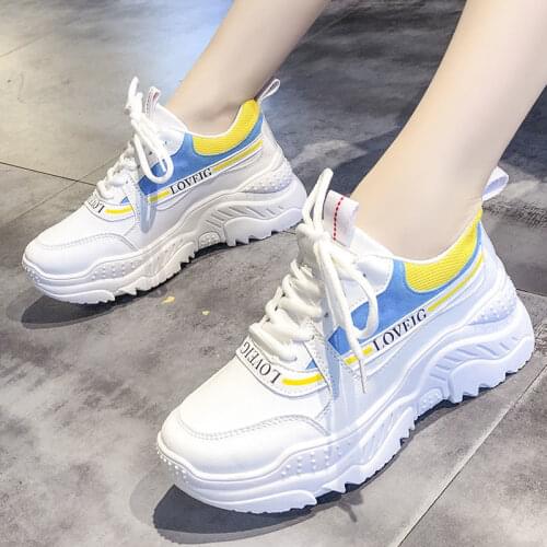 Zapatillas Mujer Chunky Sneakers Women 2020 Student Blue Platform Wedges Casual Sports Sneakers Dad Shoes New Plus Size 35-42