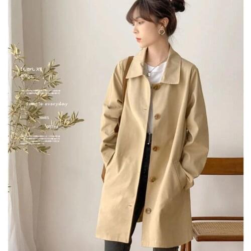 Casaco Feminino Chic Windbreaker Women Mid-Length Fashion Outerwear Spring Autumn Loose Khaki Single-Breasted Trench Coat Female