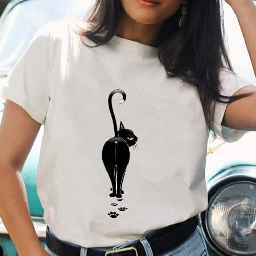 Women T-shirts Cat Lovely New Ladies 2021 Female Graphic Short Sleeve Cartoon O-neck Fashion Tee T Top Shirt Print T-Shirt