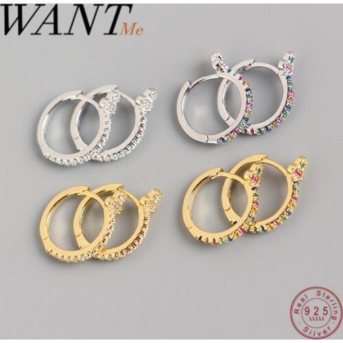 WANTME Fashion Real 925 Sterling Silver White Color Zircon Round Flower Studs Earrings for Women Minimalist Daily Party Jewelry