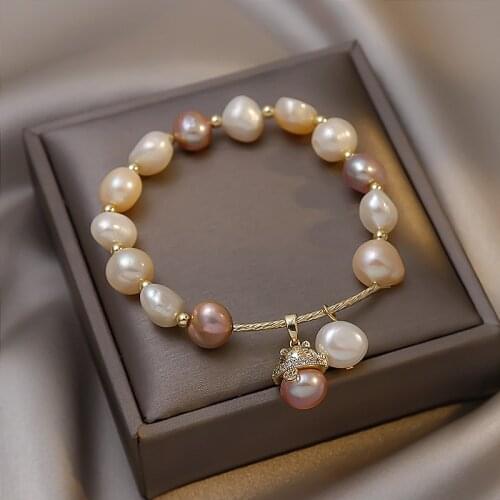 Korea New Design Fashion Jewelry Color Natural Freshwater Pearl Elastic Cord Bracelet Elegant Womens Daily Accessories