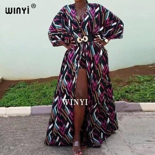 2021 two-piece suit Bohemian Printed Over Size V-neck Batwing Sleeve trab Dress Women Elastic Silk Floor Length New Fashion Tide
