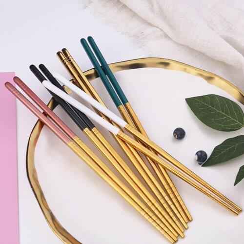 1Pair 23cm Non-slip Head Chopsticks Reusable Chopsticks Anti-scalding Tableware Stainless Steel Dinnerware Food Chopsticks