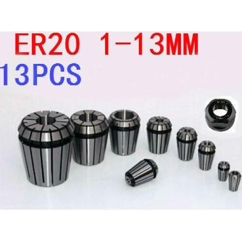 13pcs/set ER20 1-13MM Spring Collet Set For CNC milling lathe tool Engraving machine Free Shipping