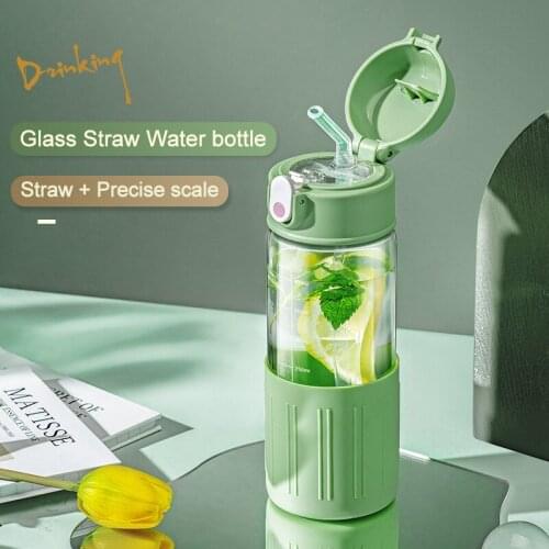 360ml/500ml The New Borosilicate Glass Reusable Travel With Straw Leak-Proof With Silicone Sleeve Glass Water Bottle