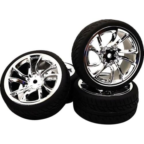 4pcs 12mm Hex 1/10 Rubber Tire Tyres Wheel Set Model Fit 1:10 RC On Road Car TRC + PP133
