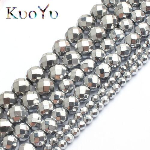 AAA Natural Faceted Silver Plated Hematite Stone Beads Round Loose Beads For Jewelry Making Diy Bracelets Necklace 15" 2-10mm