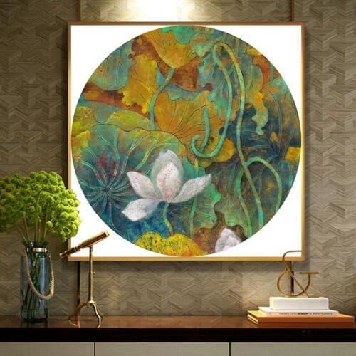Abstract Poster Modern Prints Summer Lotus Plant Canvas Painting for Living Room Zen Wall Art Pictures Tableaux Cuadros Salon