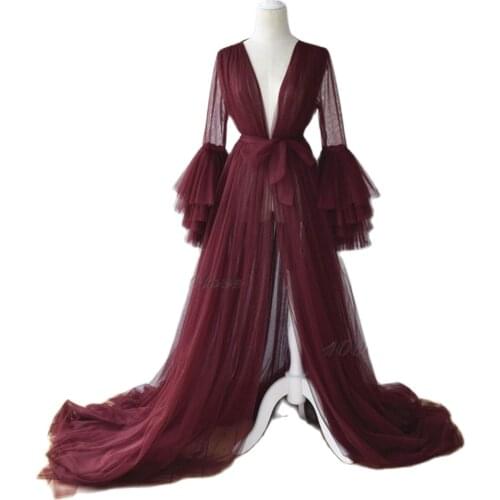 Burgundy Maternity Dresses For Photography Babyshower A Line V Neck Wedding Morning Maternity Gowns Photoshoot Boudoir Dress