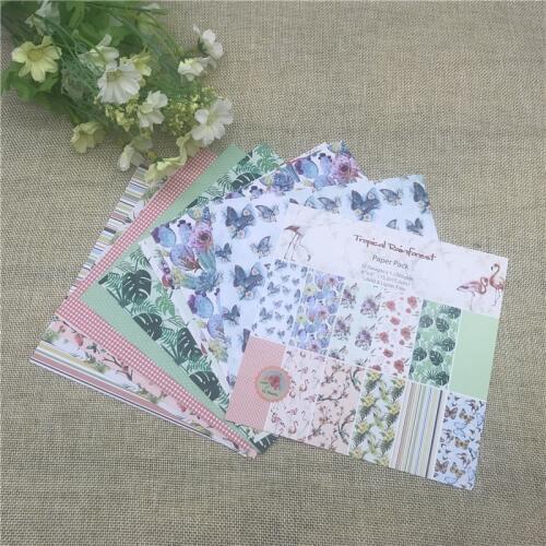 12pc flower tropical raimforest patterned paper Scrapbooking paper pack handmade craft paper craft Background pad