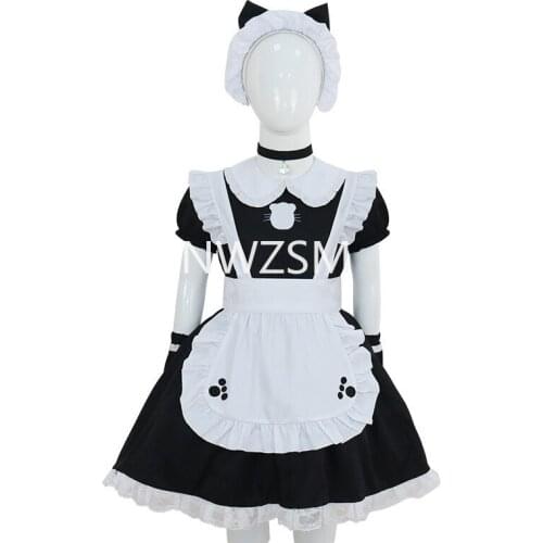 Anime Long Dress Black and White Apron Dress Lolita Dresses Men Cafe Costume Cosplay Costume children Dress