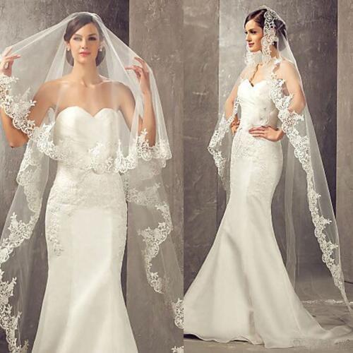 Elegant 2019 New Wedding Veil Lace Edge Appliqued White Ivory Bridal Veils Custom Made